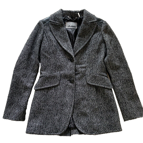 Guess Los Angeles 1981 Blazer Womens Small Leather Trim Wool Hipster Sports Coat - Picture 2 of 16